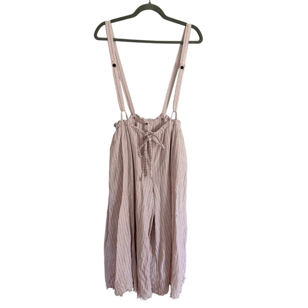Free People Striped Wide Leg Jumpsuit Linen Blend Cream Black XS Boho Beach